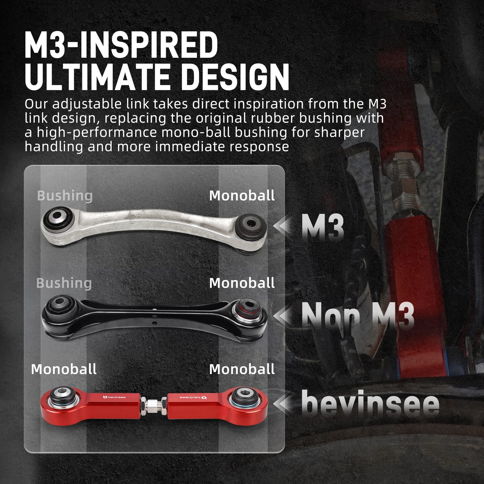 BMW E81 / E82 / E87 / E88 1 Series & E90 / E91 / E92 / E93 3 Series Adjustable Rear Upper Control Arms with Monoball Bushings 2005 - 2013