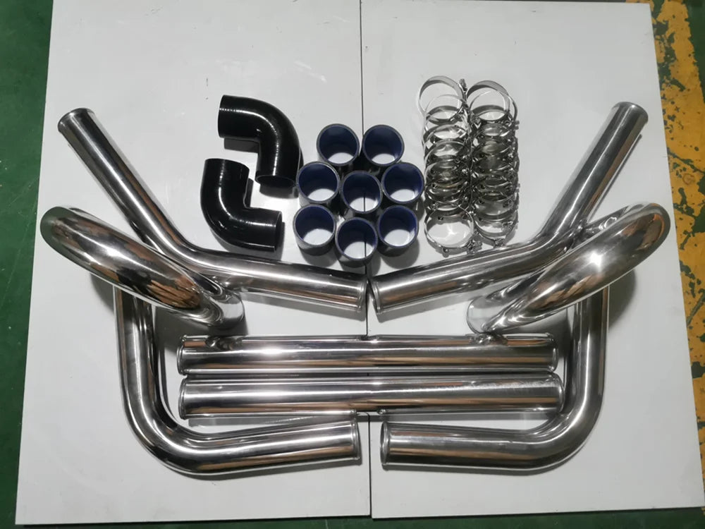 Universal 2.5" Aluminium Turbo Intercooler Piping Kit with Silicone Couplers, U-Pipe & Stainless Steel T-Bolt Clamps