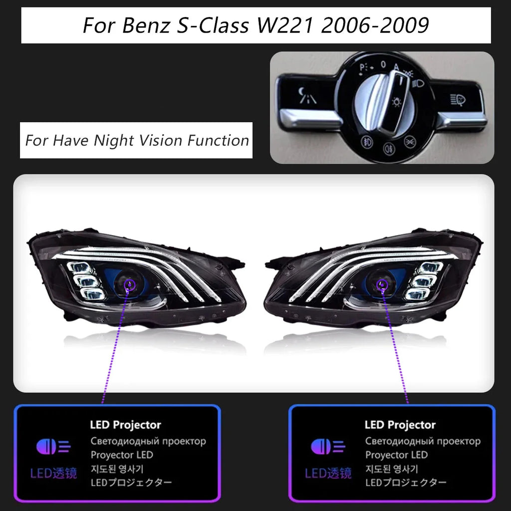 Mercedes-Benz S-Class W221 LED Headlight Assembly with DRL, Sequential Turn Signal & High / Low Beam 2006 - 2013