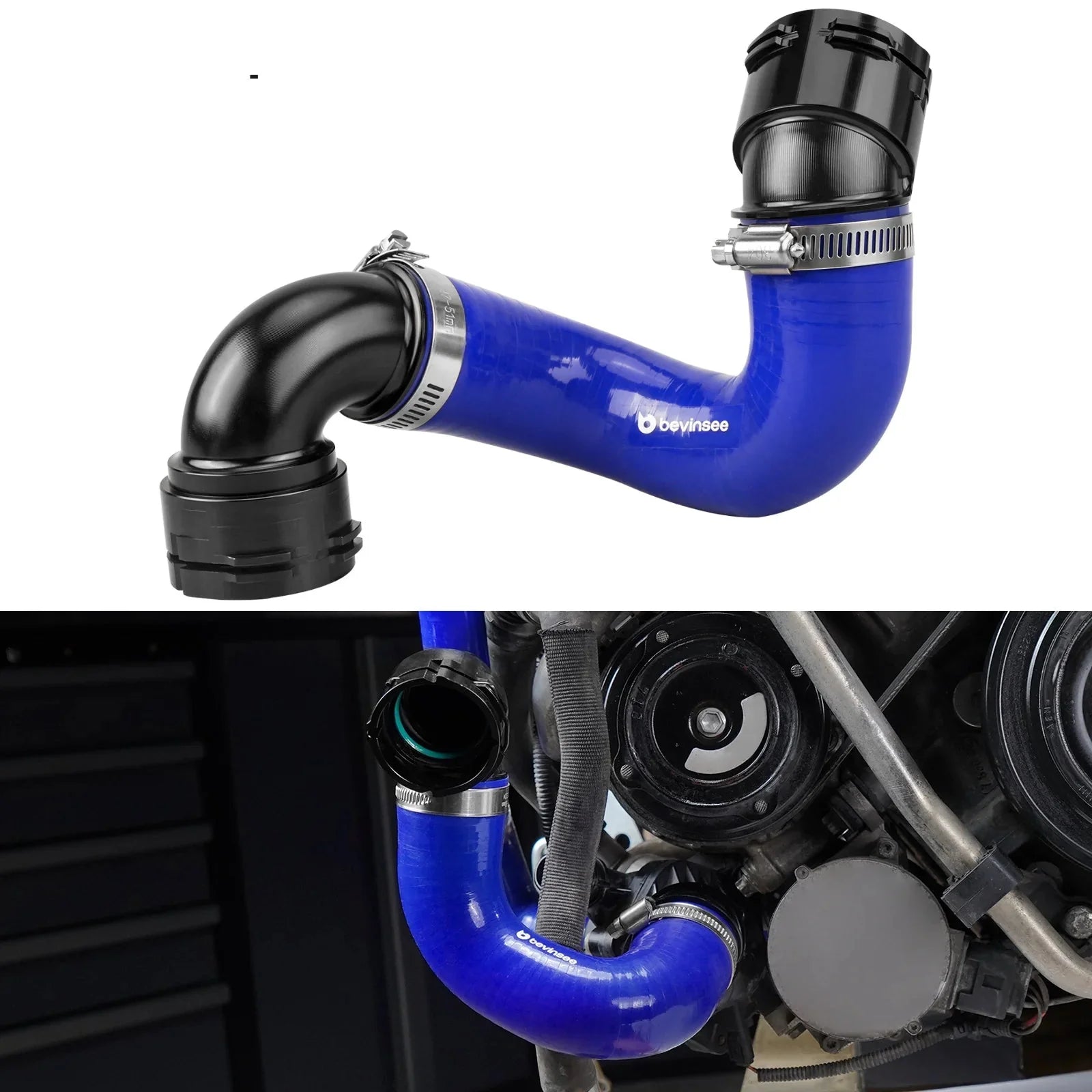 BMW E81 / E82 / E87 / E88 1 Series, E90 / E91 / E92 / E93 3 Series & E84 X1 Lower Radiator to Thermostat Silicone Hose Repair Kit with Billet Aluminum Flange (N52N / N53 Engines / Replaces 17127564478)