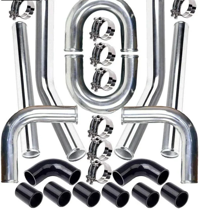 Universal 2.5" Aluminium Turbo Intercooler Piping Kit with Silicone Couplers, U-Pipe & Stainless Steel T-Bolt Clamps