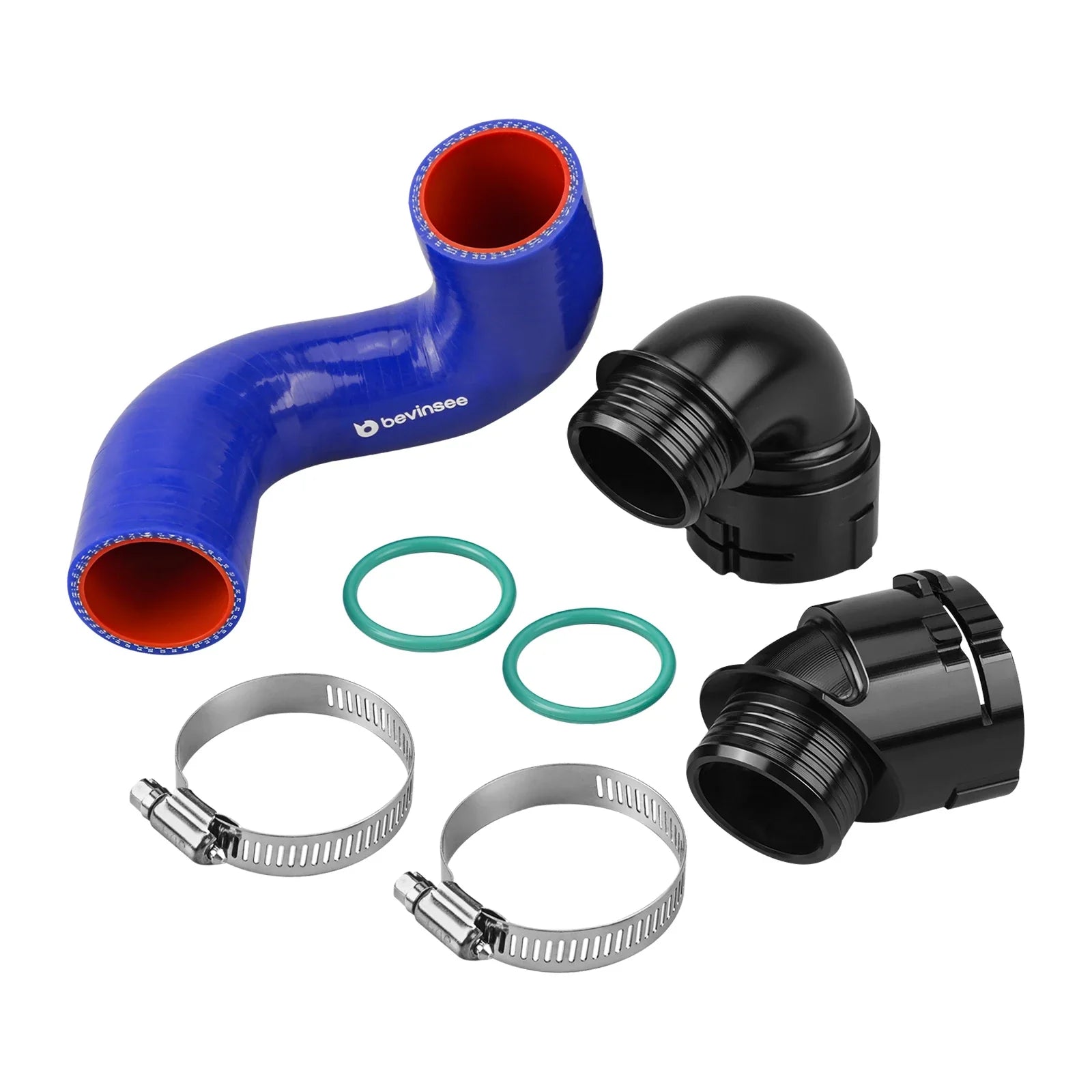 BMW E81 / E82 / E87 / E88 1 Series, E90 / E91 / E92 / E93 3 Series & E84 X1 Lower Radiator to Thermostat Silicone Hose Repair Kit with Billet Aluminum Flange (N52N / N53 Engines / Replaces 17127564478)