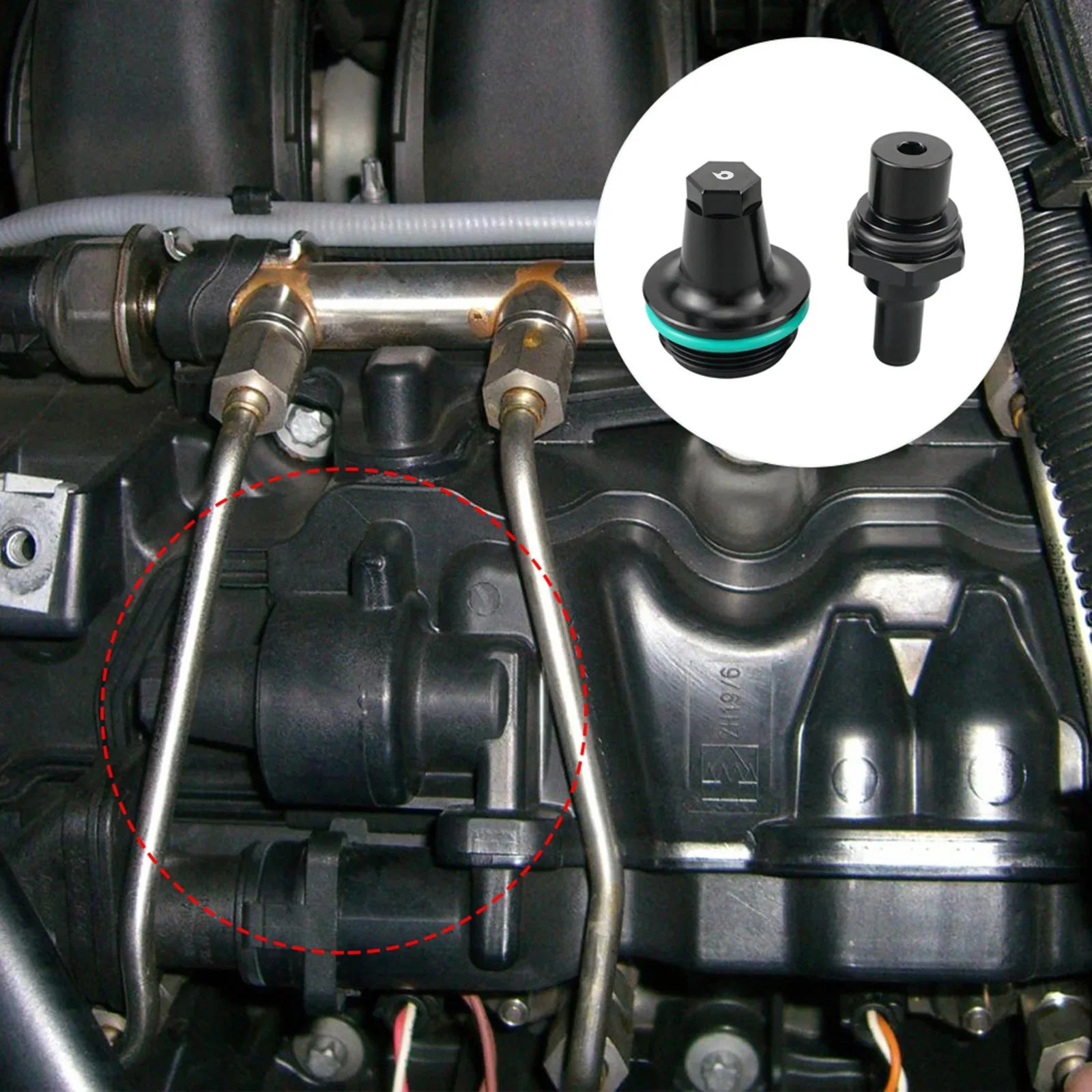 BMW N54 Twin-Turbo Engine Billet Aluminum PCV Valve Cap Cover Replacement Kit for E82 / E88 / E90 / E91 / E92 / E93 / E60 / E61 / E71 / E89 / F01 / F02 (2005 - 2016)