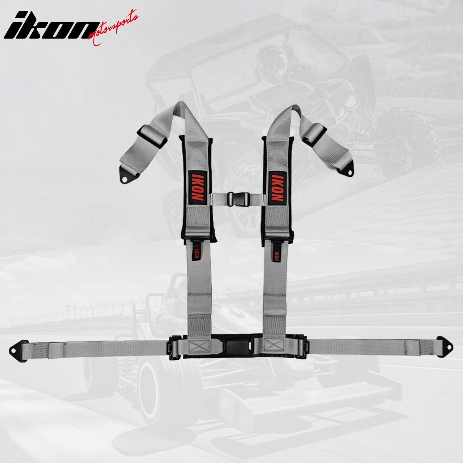 Universal 3" Wide 4 Point Buckle Racing Seat Belt Harness Nylon Grey