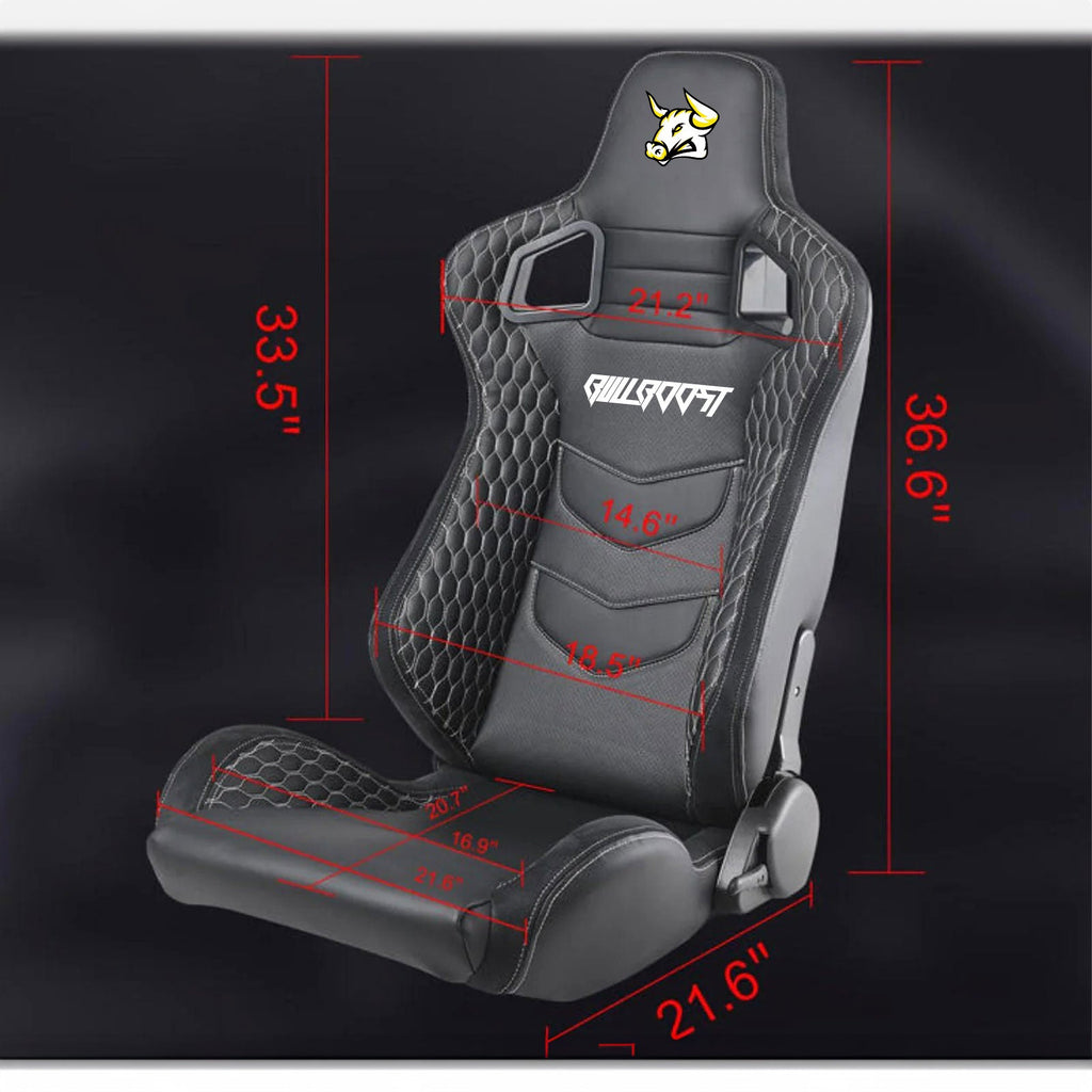 PAIR Leather Reclinable Racing Bucket Seat | 1,000 ENTRIES - Bull Boost Performance