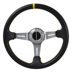 Universal 350MM Steering Wheel 6 Hole Silver Spoke Yellow Black Emblem