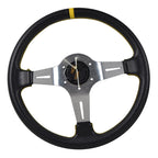 Universal 350MM Steering Wheel 6 Hole Silver Spoke Yellow Black Emblem