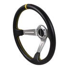 Universal 350MM Steering Wheel 6 Hole Silver Spoke Yellow Black Emblem