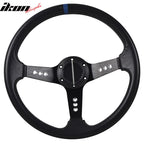 Universal 350MM 6 Hole Deep Dish Black Steering Wheel Emblem PVC