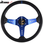 350MM PVC Steering Wheel Deep Dish Blue Spoke Black Horn Button&Emblem