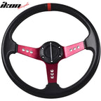 350MM Steering Wheel Deep Dish Red Spoke Horn Button & Emblem PVC