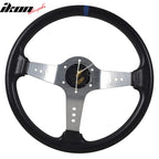 350MM 6 Hole Steering Wheel Deep Dish Silver Spoke Horn & Emblem PVC