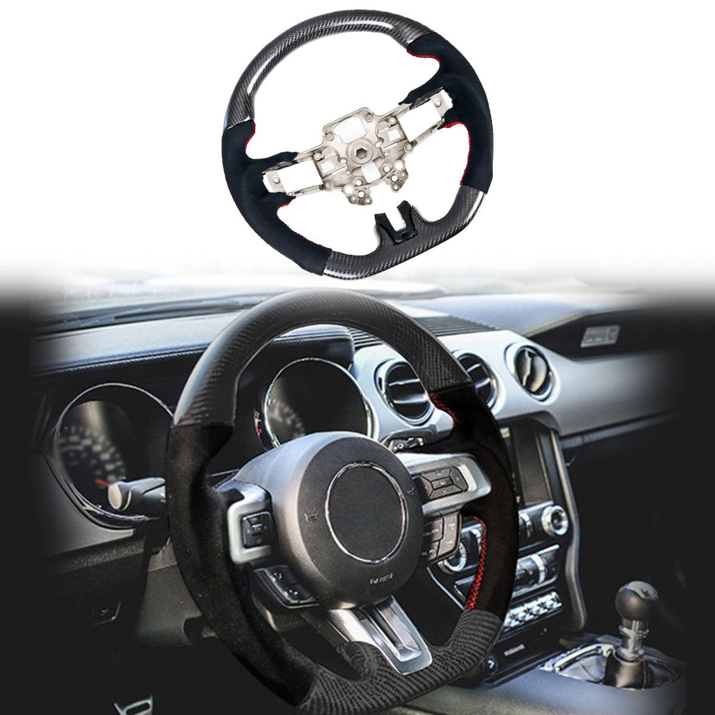 2018-2023 Ford Mustang V1 Steering Wheel w/ Red Stitching Carbon Fiber