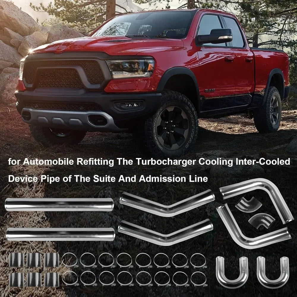 Universal 2.5" Aluminium Turbo Intercooler Piping Kit with Silicone Couplers, U-Pipe & Stainless Steel T-Bolt Clamps