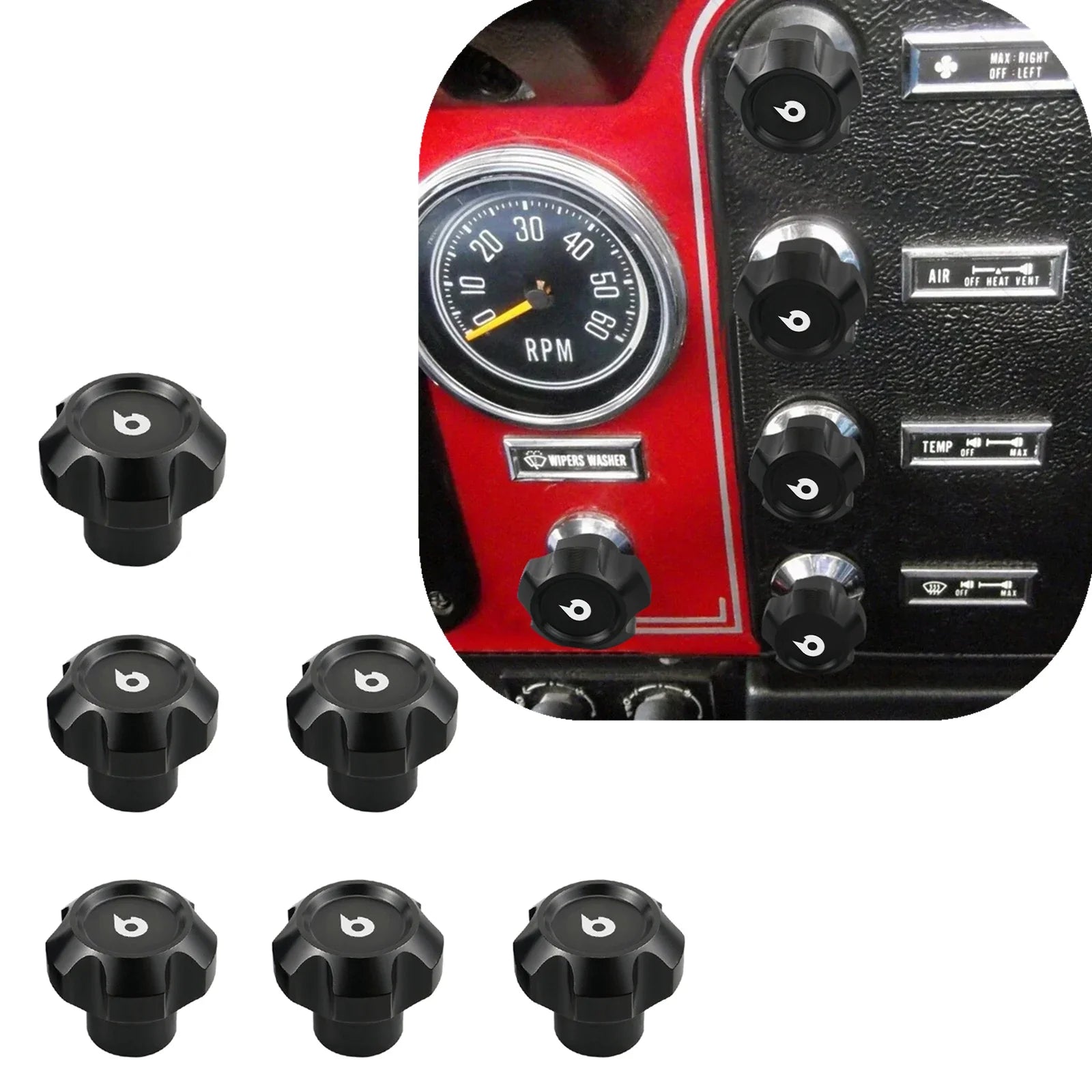 Jeep CJ-5 / CJ-7 / CJ-8 Billet Aluminium Dash Knob Set 1976 - 1986 (6-Piece Set)