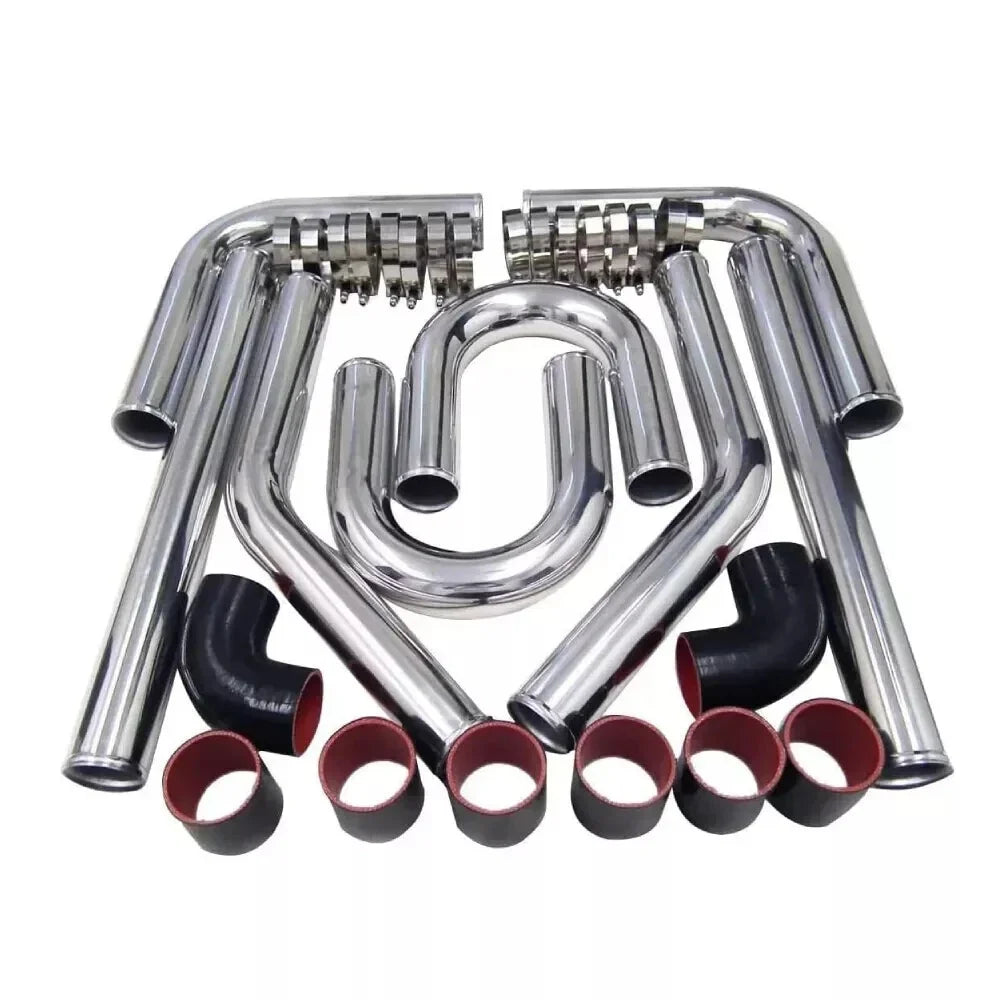 Universal 2.5" Aluminium Turbo Intercooler Piping Kit with Silicone Couplers, U-Pipe & Stainless Steel T-Bolt Clamps