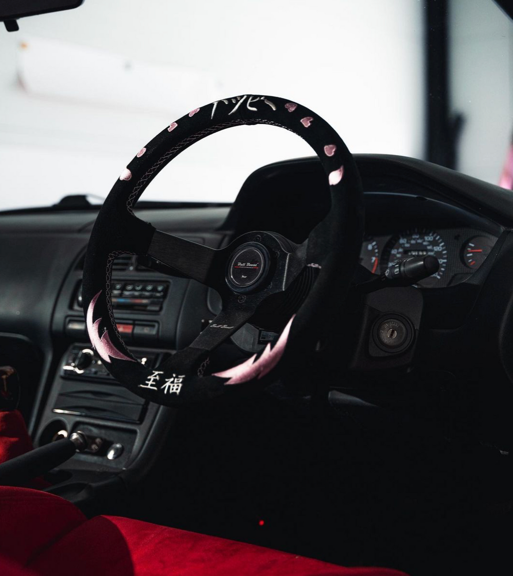 Heart Bliss Universal 350mm 3" Deep Dish 6-Bolt Steering Wheel Black Suede - Bull Boost Performance