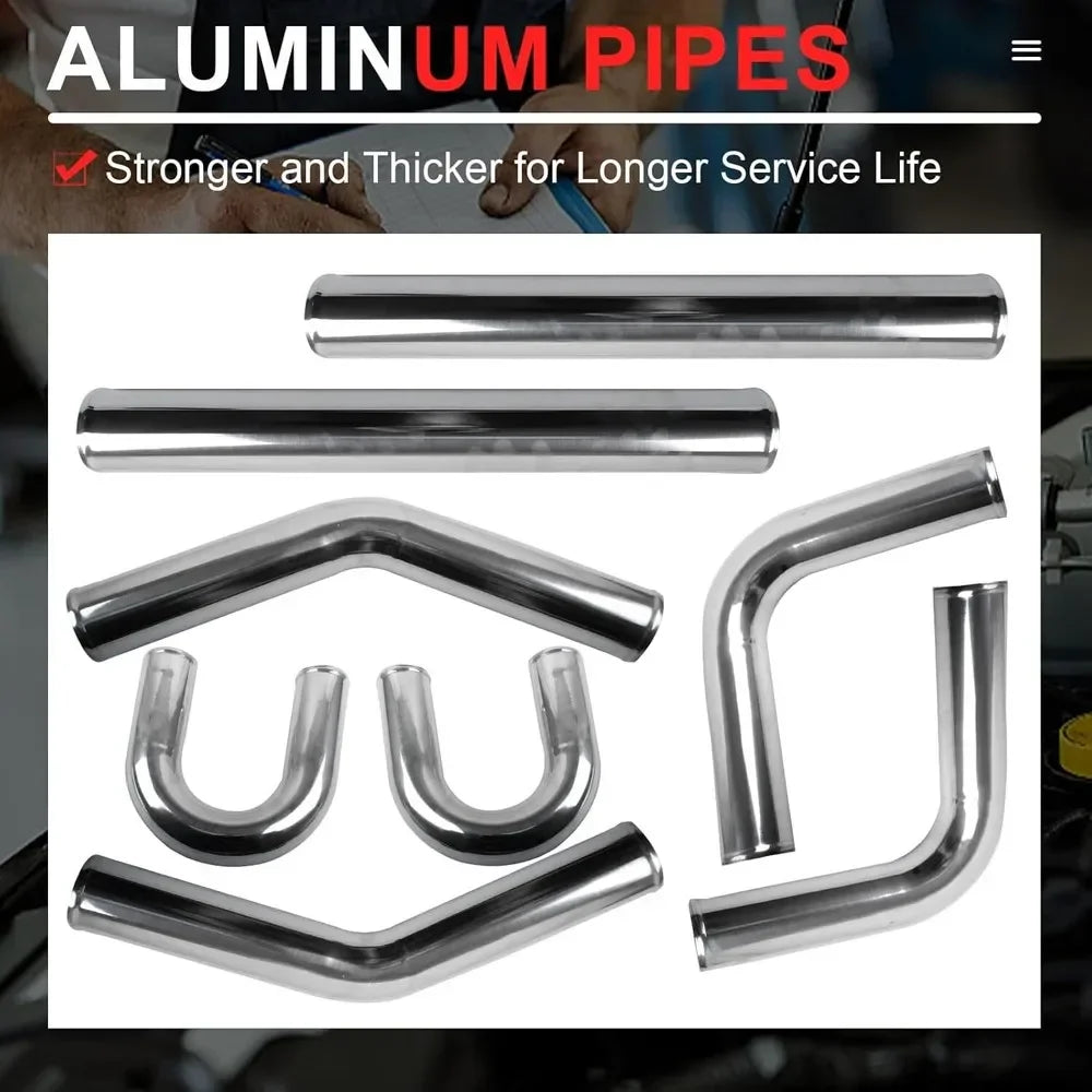 Universal 2.5" Aluminium Turbo Intercooler Piping Kit with Silicone Couplers, U-Pipe & Stainless Steel T-Bolt Clamps
