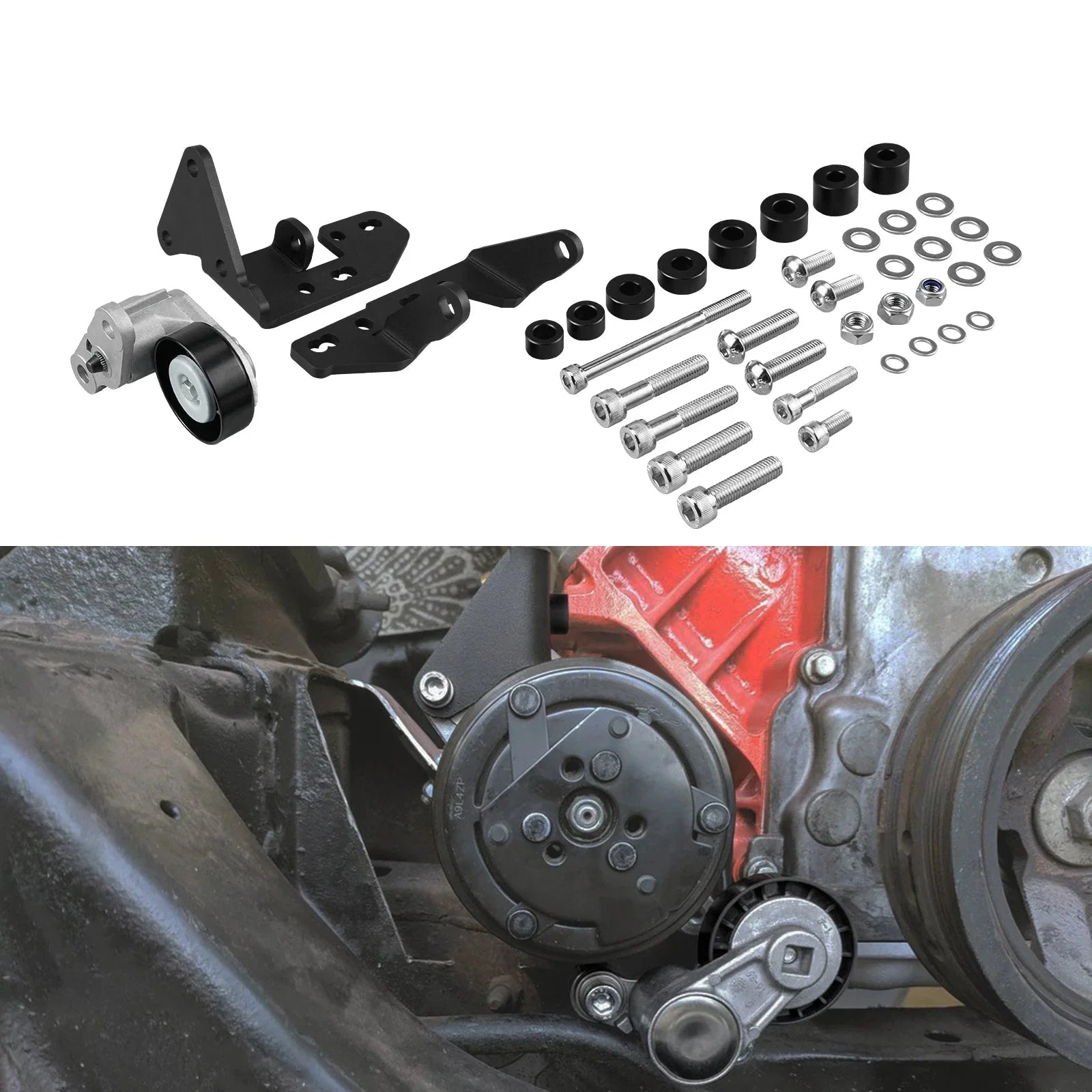 Chevrolet LS Gen 3 / Gen 4 Truck & SUV Passenger Side Low Mount A/C Compressor Bracket Kit for Sanden SD7B10 / 7176 Compressor (1999 - 2013)
