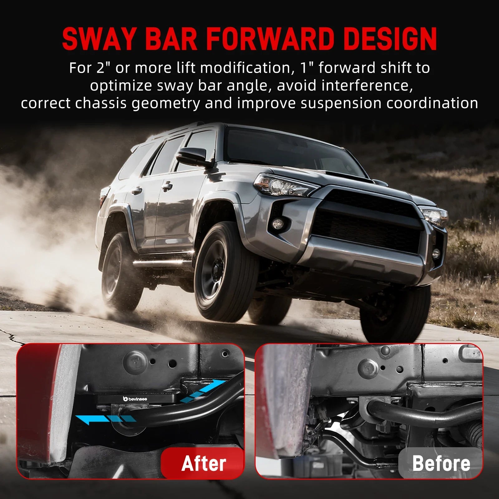 Toyota 4Runner & FJ Cruiser Billet Aluminium Front Sway Bar Relocation Kit for 2"+ Lift Setups 2010 - 2024 (Non-KDSS Models / Replaces 48824-60190)
