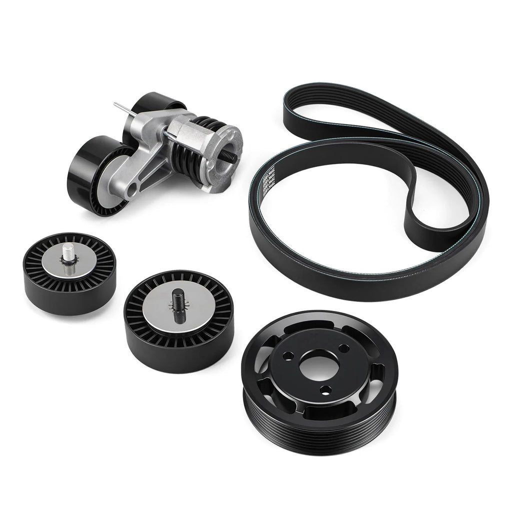 BMW N54 Engine Drive Belt Tensioner & Idler Pulley Kit with Billet Aluminium Power Steering Pulley for E82 / E88 135i & E90 / E91 / E92 / E93 335i / 335xi 2007 - 2010