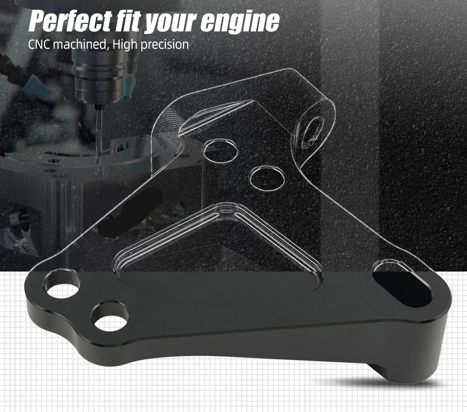 Honda Civic Si / CR-V / K-Swap K20 K24 Black Billet Aluminum K-Series Engine Block Bracket Passenger Side 2002 - 2006