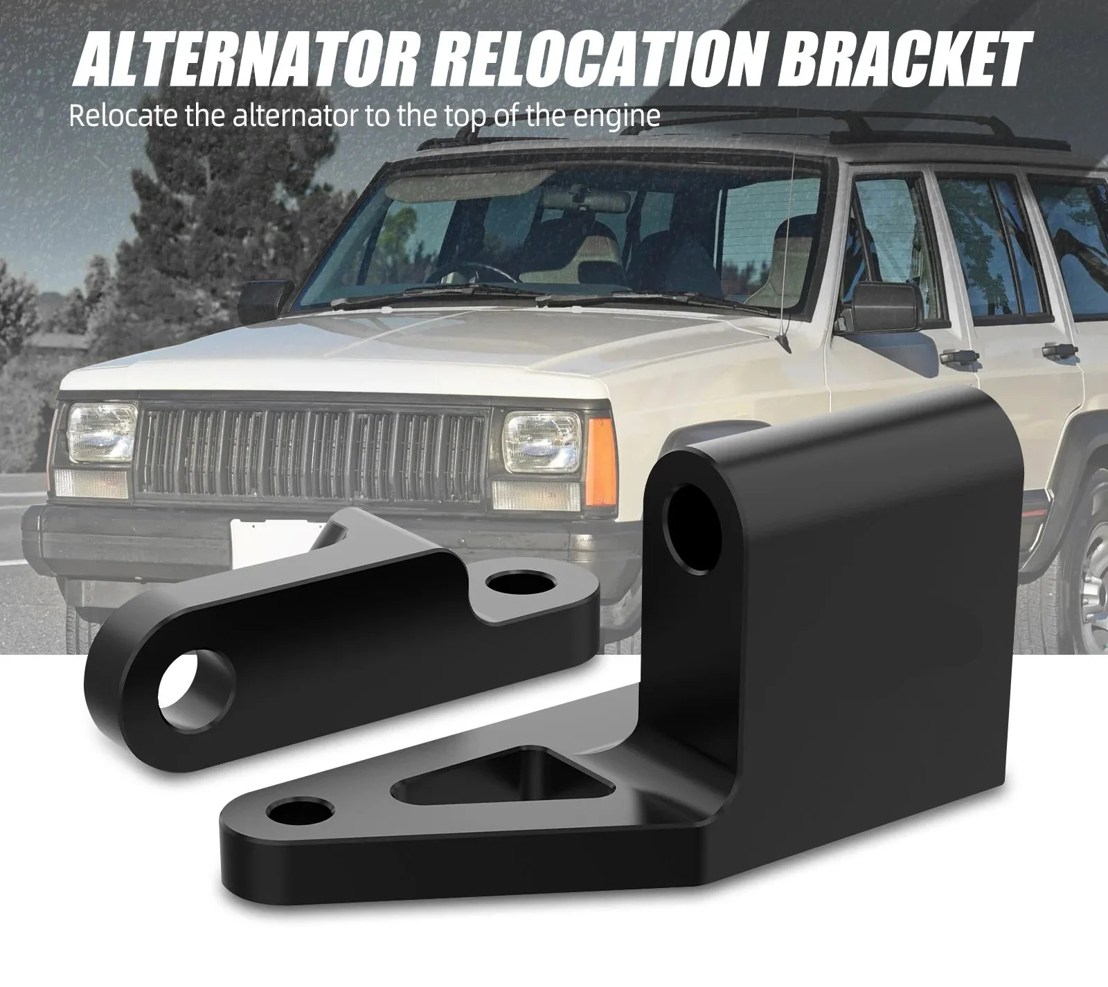 Jeep Wrangler TJ & Cherokee XJ 4.0L Inline-6 Billet Aluminum Alternator Relocation Bracket Kit 1996 - 2002
