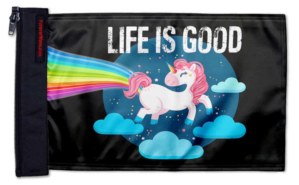 Life Is Good Unicorn 12"x18" Forever Wave Flag for Golf Carts