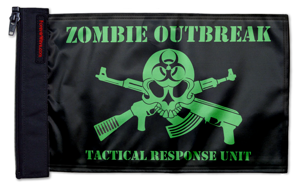 Zombie Outbreak Tactical Response Unit 12"x18" Forever Wave Flag for Jeep Wrangler JKU 4-Door 2007-2018