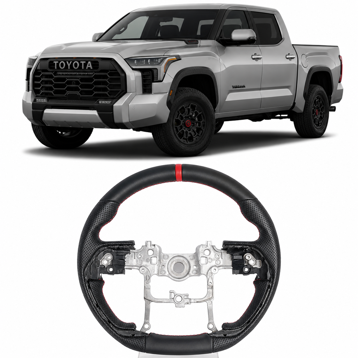 Full Leather Sports Steering Wheel for Toyota Tundra 2022–2026, Sequoia & Tacoma 2024–2025 (Non-Heated)