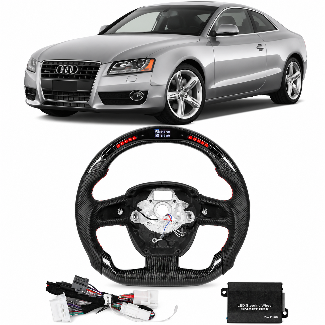 LED Carbon Fiber Steering Wheel for Audi A4 / A5 2008-2012