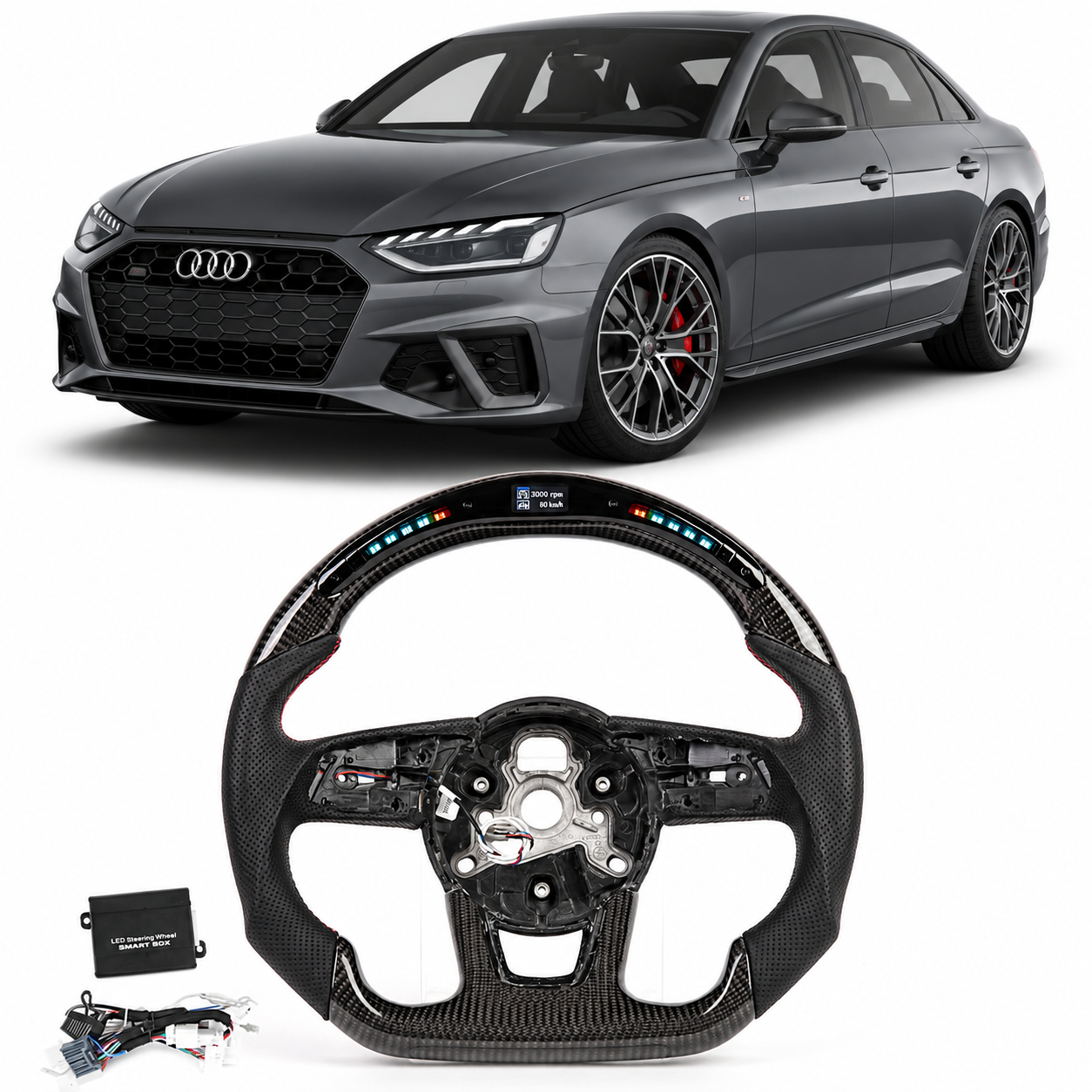 LED Real Carbon Fiber Steering Wheel for Audi A3 A4 A5 RS3 RS4 RS5 S3 S4 S5 2016–2020
