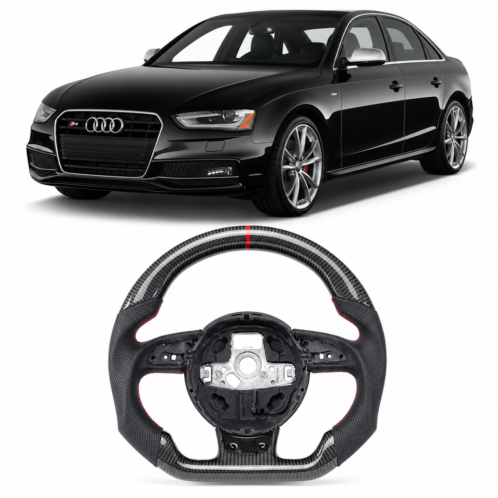 Flat-Bottom Real Carbon Fiber Steering Wheel for Audi A3 A4 A5 S3 S4 S5 RS3 RS4 RS5 RS6 RS7 SQ5 2012–2016