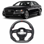 Flat-Bottom Real Carbon Fiber Steering Wheel for Audi A3 A4 A5 S3 S4 S5 RS3 RS4 RS5 RS6 RS7 SQ5 2012–2016