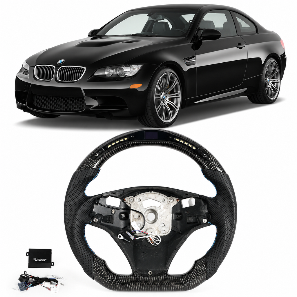 LED Carbon Fiber Steering Wheel for BMW E90 E92 E93 M3, 328i & 335i with Paddle Shifter Cutouts