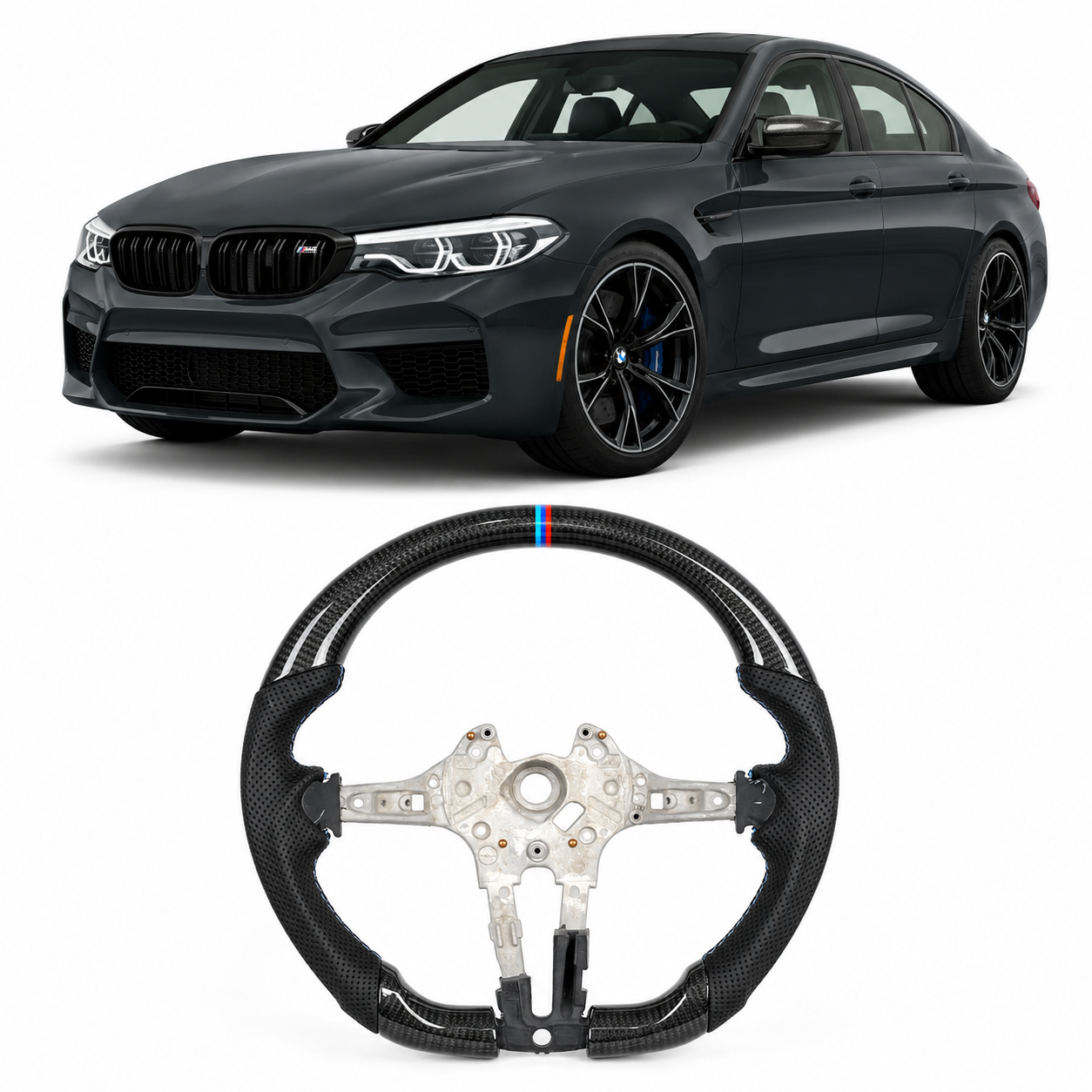 Real Carbon Fiber M Sport Steering Wheel for BMW F10 M5, F90 M5, M8 & F Series Models