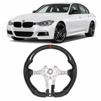 Real Carbon Fiber Steering Wheel for BMW F-Series 1, 2, 3, 4, X1, X3, X6 & M2 – Tri-Color or Red Stripe