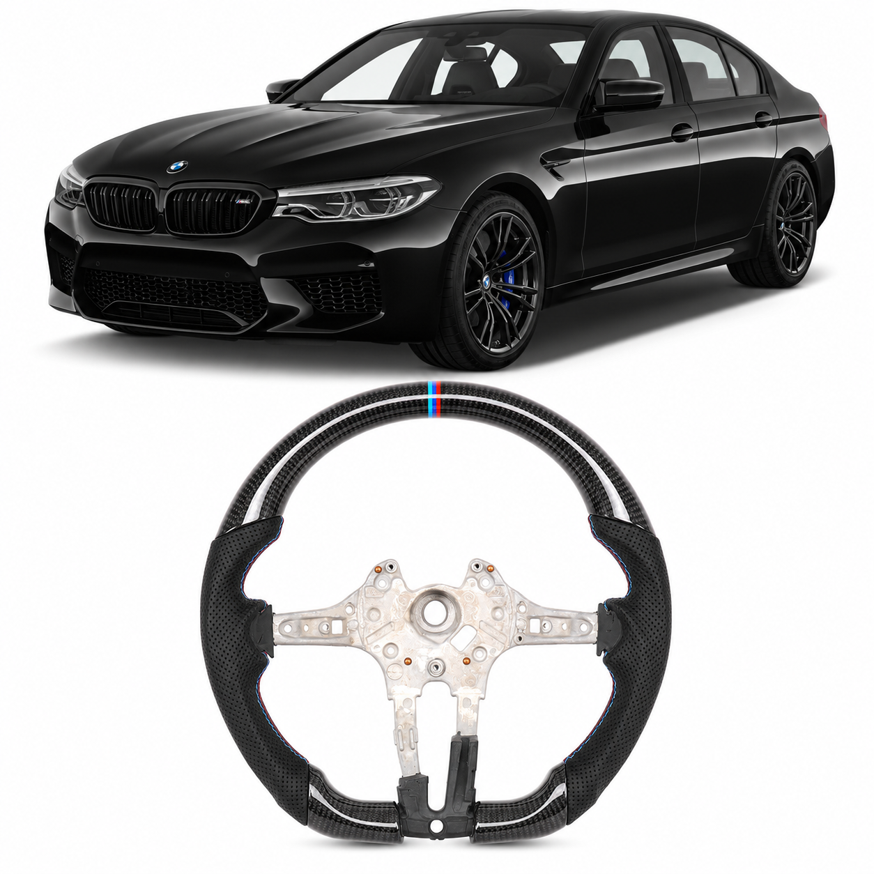 Real Carbon Fiber M Sport Steering Wheel for BMW F90 M5, F10 5 Series, F07 GT, F11 Touring & F Series