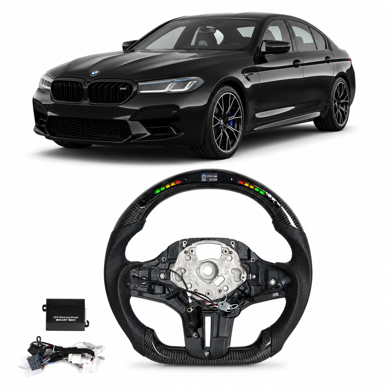 M Sport Carbon Fiber Heated LED Steering Wheel for BMW G Series F90 2018+
