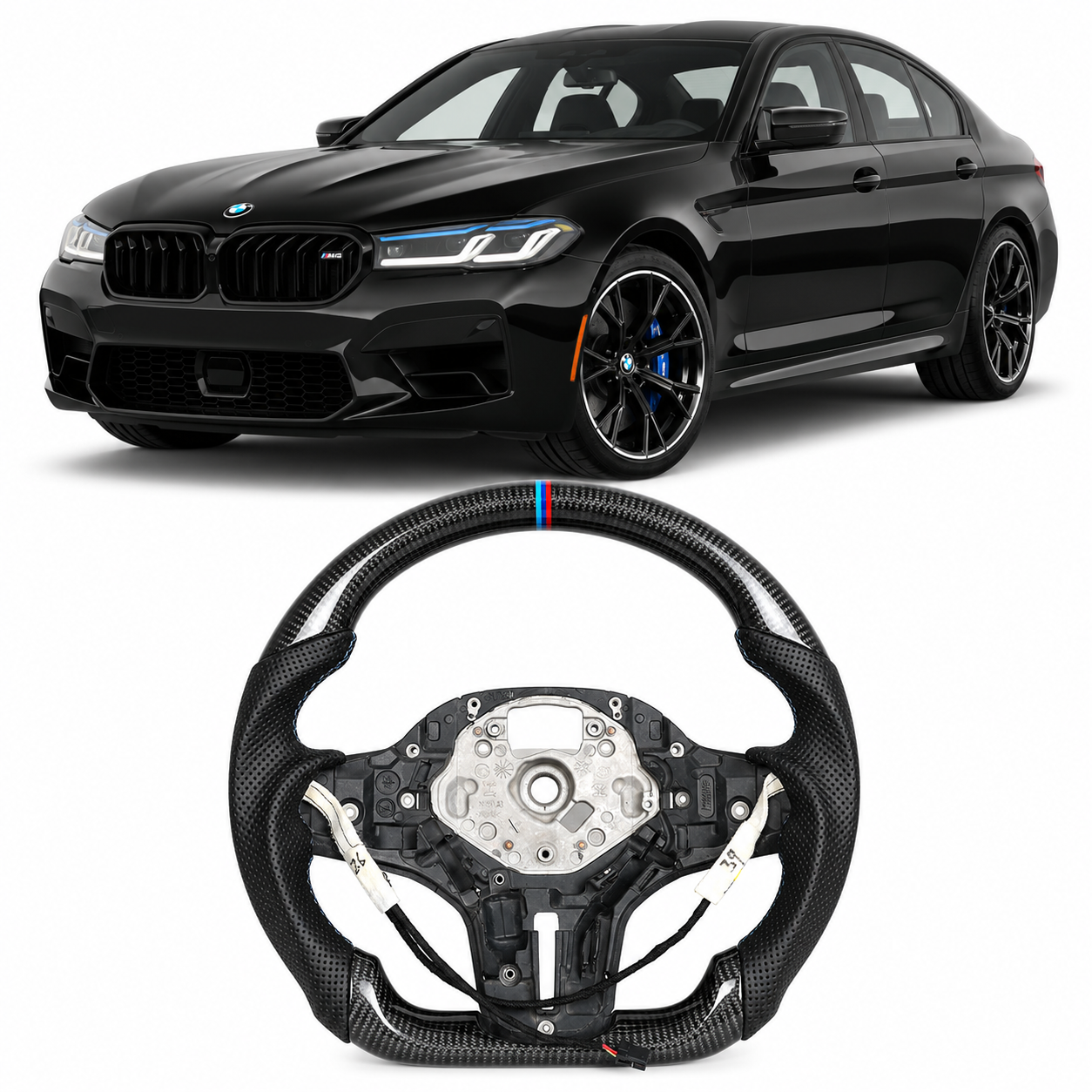 Real Carbon Fiber Heated M Sport Steering Wheel for BMW G Series M5, M8, X3M, X5, X6 & X7