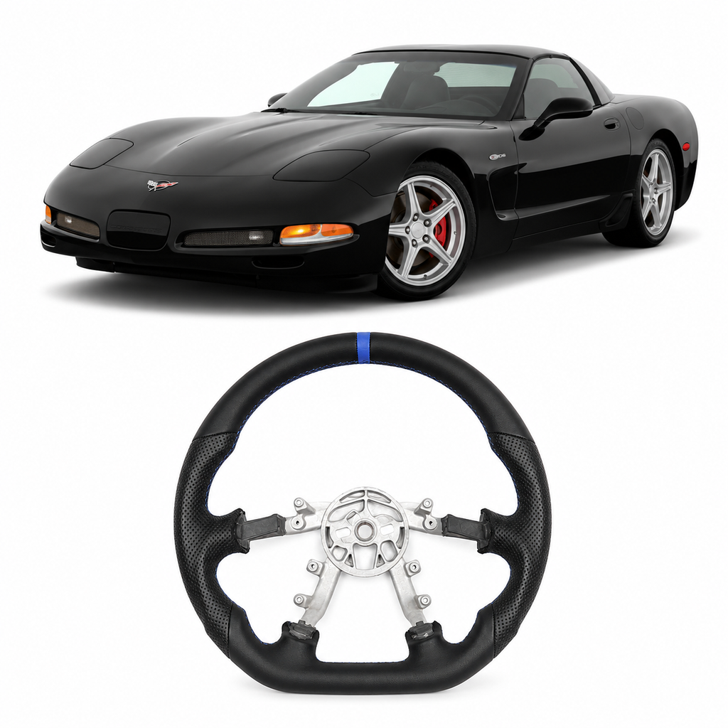 Blue Line Full Leather Steering Wheel for Chevrolet Corvette C5, Z06 & ZR1 1997–2004 (Non-Heate