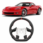 Hand-Stitched Leather Steering Wheel for Corvette C6 2005 (D-Shaped)