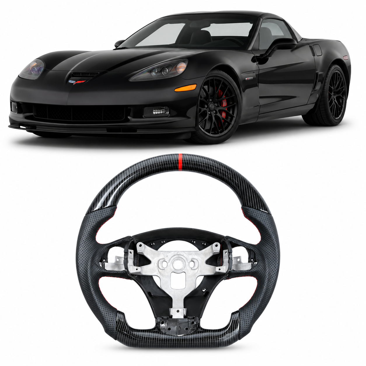Hydro-Dip Carbon Fiber Steering Wheel for Chevrolet Corvette C6 Z06 2012–2013 with Paddle Shifter Cutouts