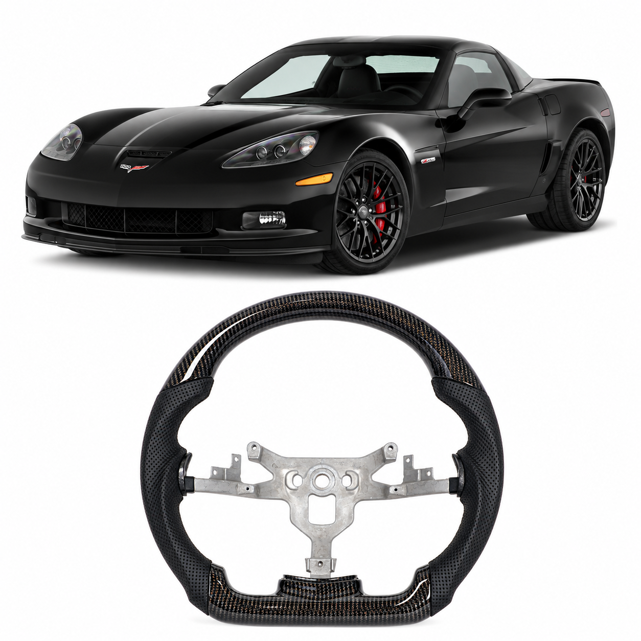 Hydro-Dip Carbon Fiber Steering Wheel for Chevrolet Corvette C6 Z06 / ZR1 2006-2011