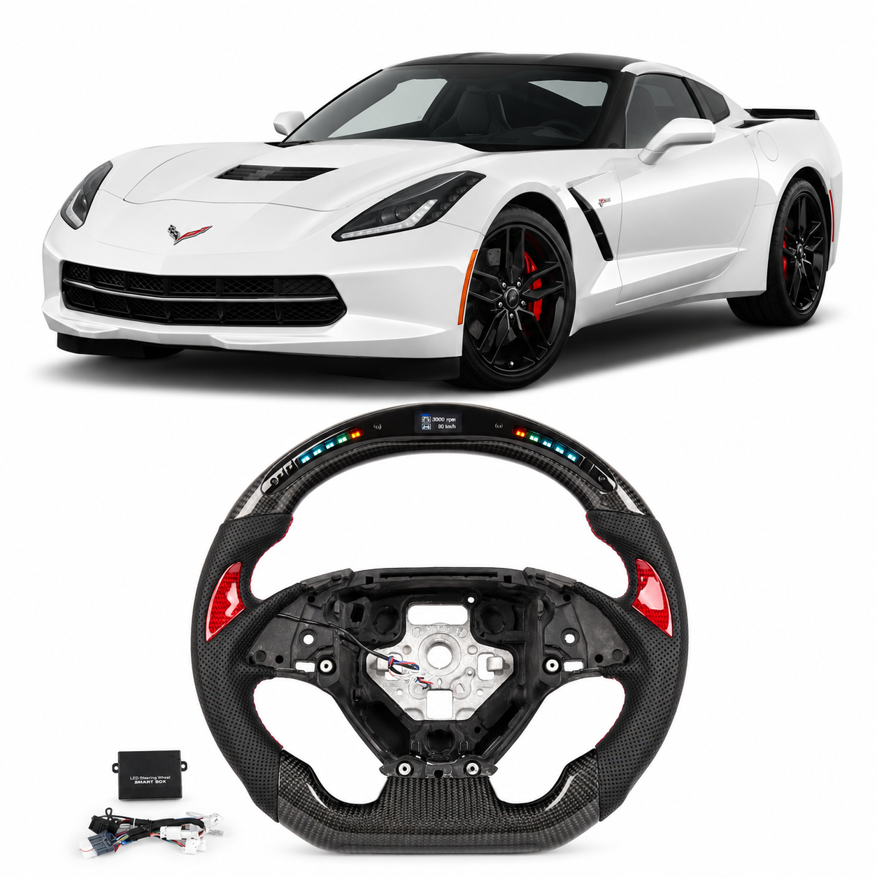 LED Carbon Fiber Steering Wheel for Corvette C7 2014-2019