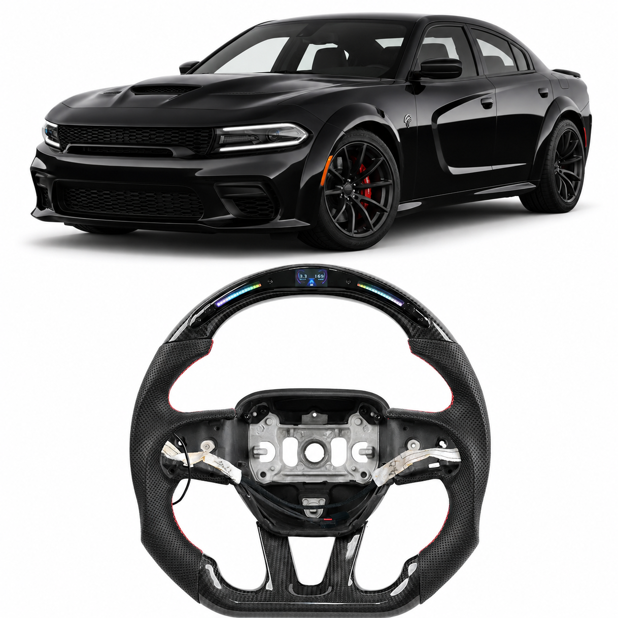 Carbon Fiber LED Heated Steering Wheel for Dodge 2015-2026