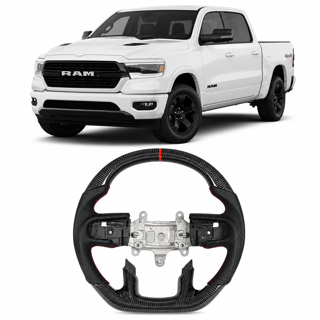 Real Carbon Fiber Steering Wheel for Dodge Ram 1500 2018-2024