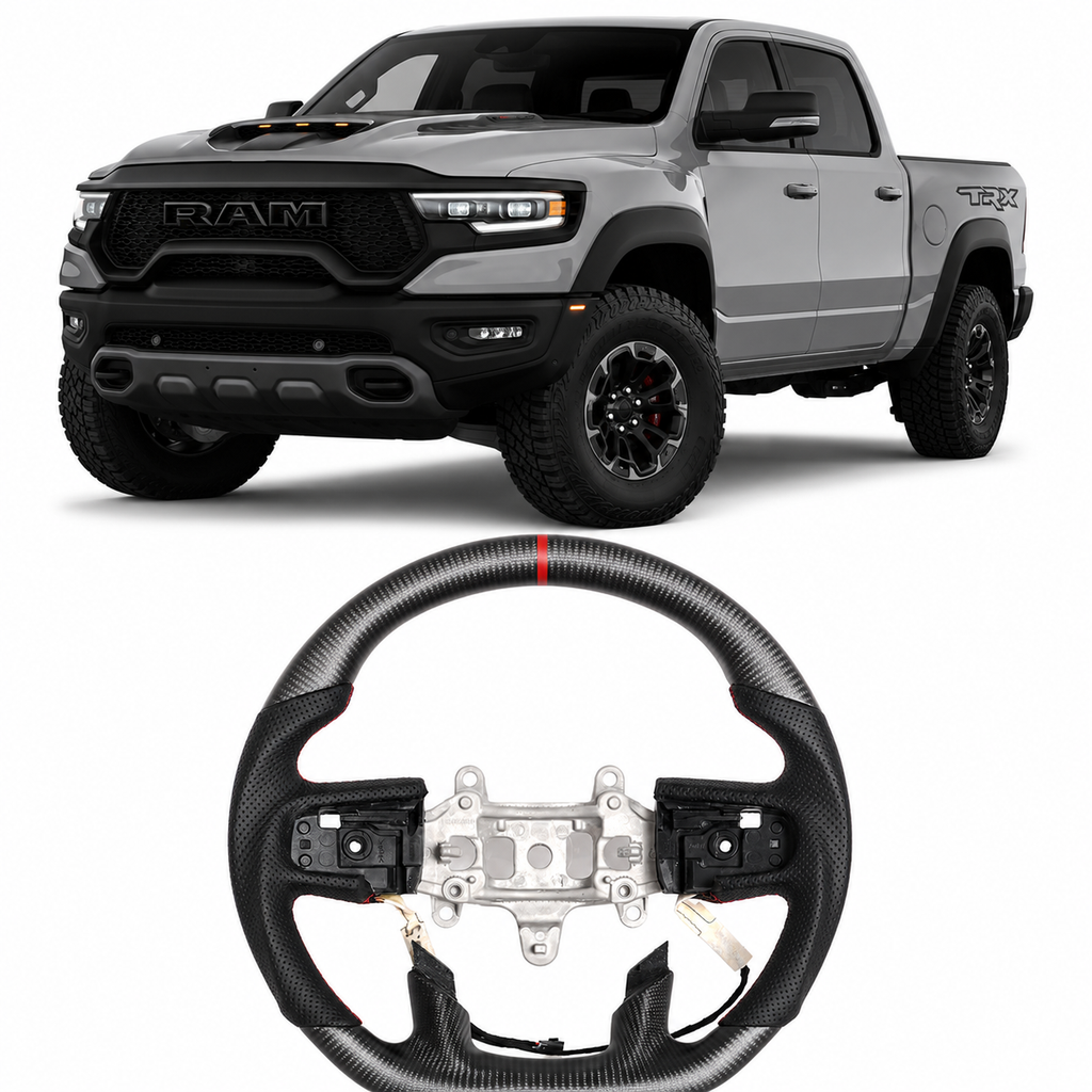 Matte Carbon Fiber Heated Steering Wheel for Ram 1500 & Ram TRX 2019–2024