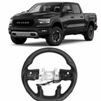 Black Full Leather Heated Steering Wheel with Red Center Stripe for Ram 1500 Rebel 2019-2024