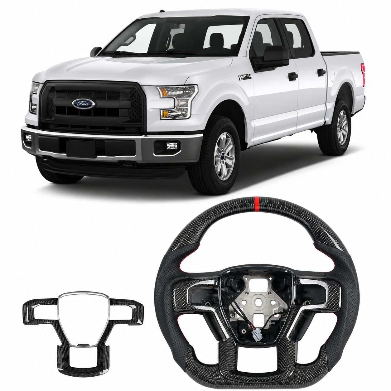 Real Carbon Fiber Heated Steering Wheel for Ford F-150 XL, XLT & SSV 2015-2020